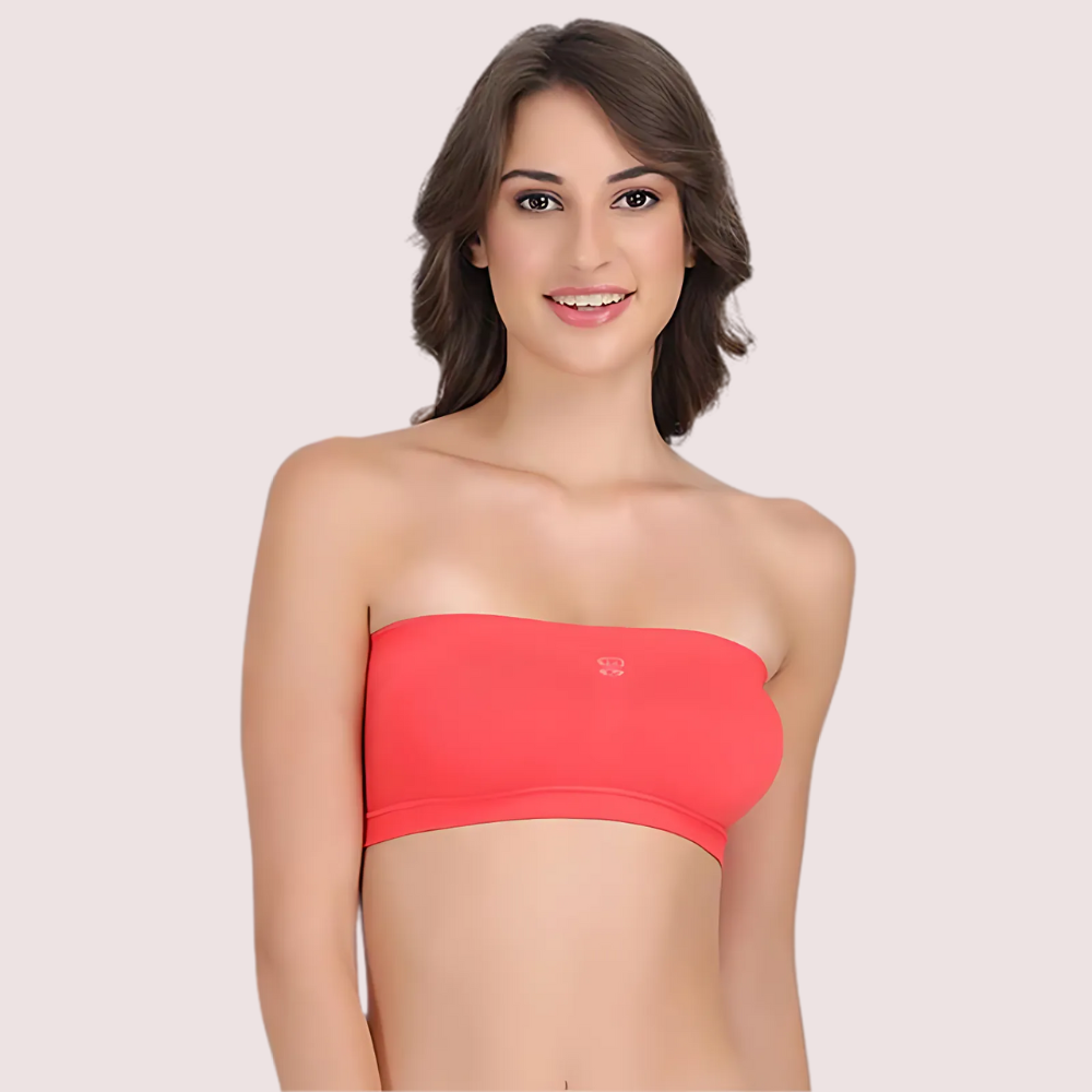 Havde Coral Red Bandeau Tube Bra — Bold Strapless Colour